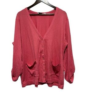 Isaac Mizrahi Live Cardigan Womens 2X Plus Coral Textured Button Front Stretch